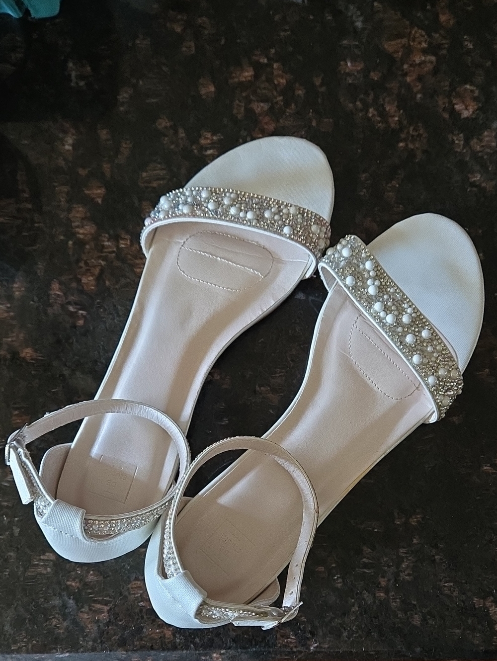 DB Studio Beaded Pearl White Women's Ankle-Strap Sandals, Size 10